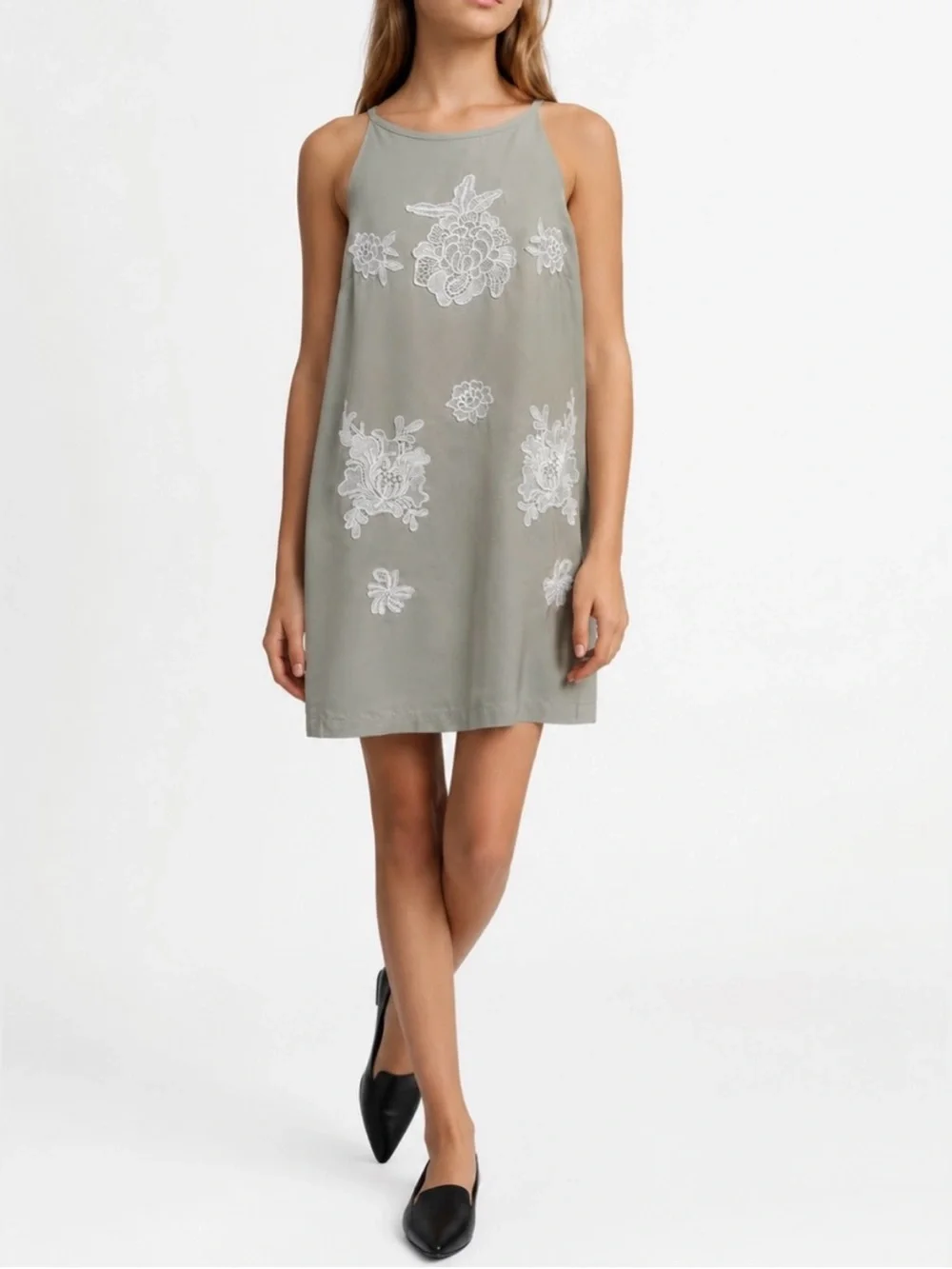 Victoria Beckham x Target girls sz XL khaki sage mist sundress floral appliqués
